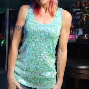 Sparkly Turquoise Sequined Tank
